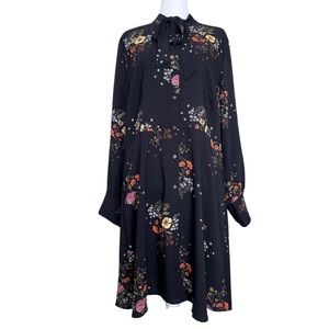 NWT LOFT Black Floral Long Sleeves Button Down Dress